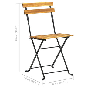 vidaXL Patio Folding Chairs Bistro Foldable Chair Steel and Solid Wood Acacia-4