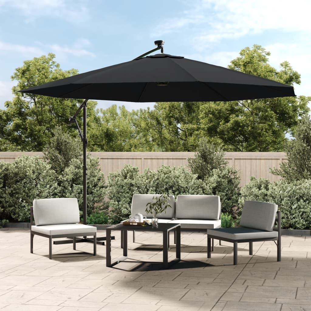 vidaXL Cantilever Umbrella Parasol with Solar LEDs Patio Umbrella Sunshade-28