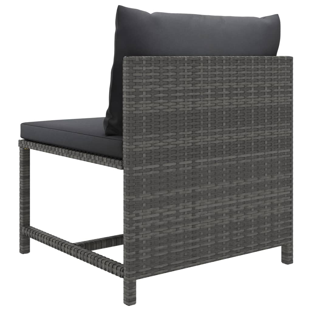 vidaXL Sectional Middle Sofa with Cushions Gray Poly Rattan-3