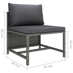 vidaXL Sectional Middle Sofa with Cushions Gray Poly Rattan-4