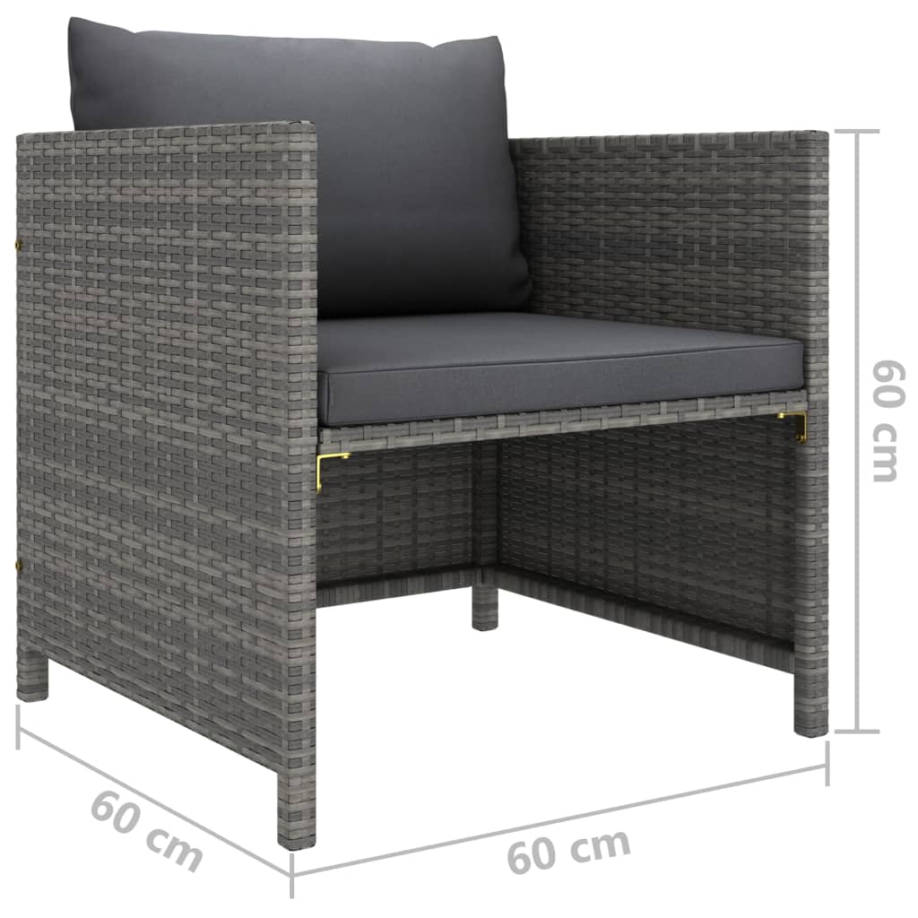 vidaXL Patio Sofa with Cushions Gray Poly Rattan-4