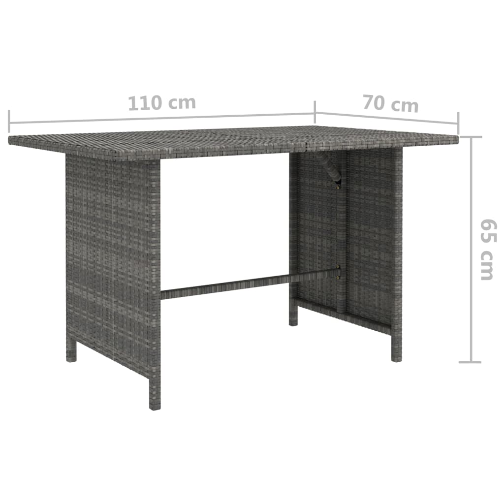 vidaXL Patio Dining Table Gray 43.3"x27.6"x25.6" Poly Rattan-3