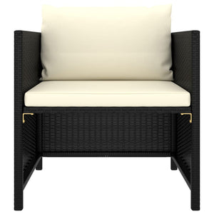 vidaXL Patio Sofa with Cushions Black Poly Rattan-1