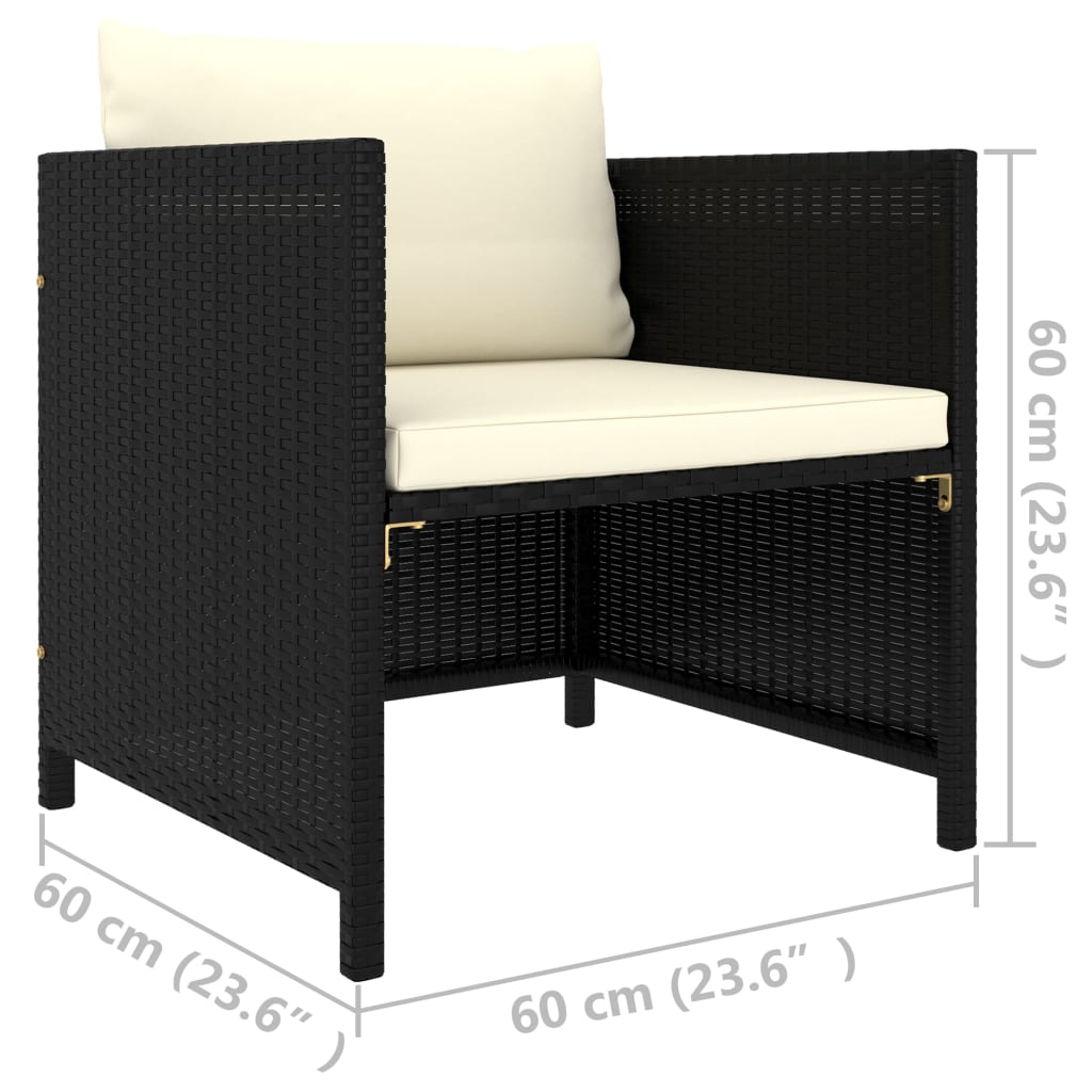 vidaXL Patio Sofa with Cushions Black Poly Rattan-4