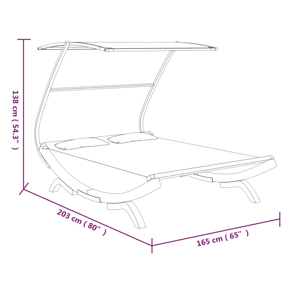 vidaXL Outdoor Double Chaise Lounge Patio Daybed with Canopy Solid Wood Bent-13