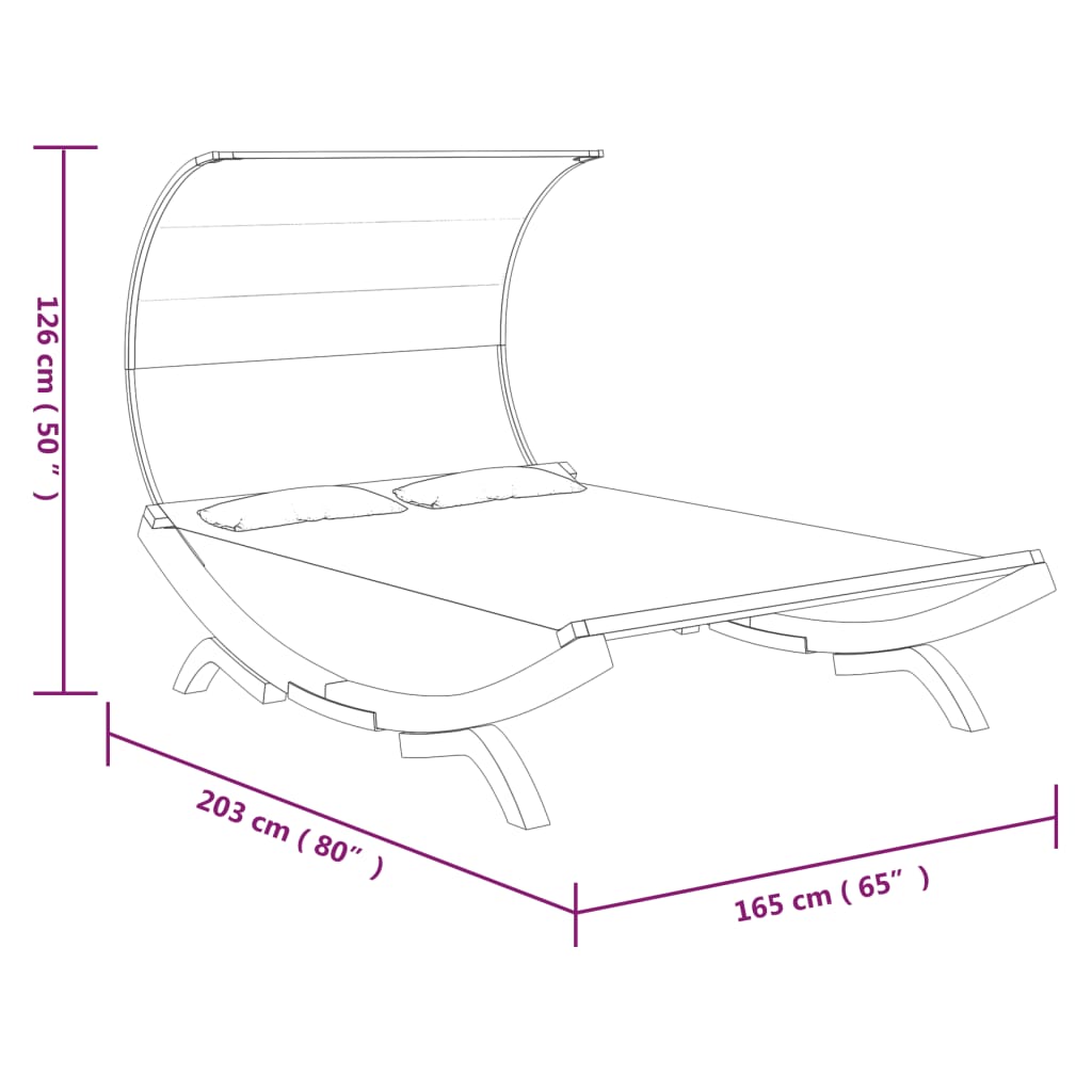 vidaXL Outdoor Double Chaise Lounge Patio Daybed with Canopy Solid Wood Bent-11