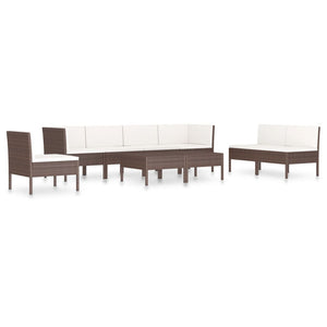 vidaXL 9 Piece Patio Lounge Set with Cushions Poly Rattan Brown-0