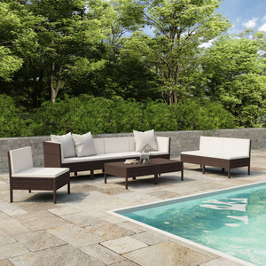 vidaXL 9 Piece Patio Lounge Set with Cushions Poly Rattan Brown-7