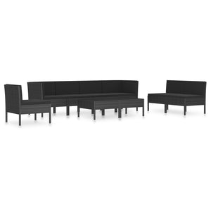 vidaXL 9 Piece Patio Lounge Set with Cushions Poly Rattan Black-0