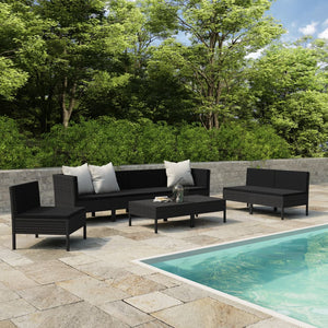 vidaXL 9 Piece Patio Lounge Set with Cushions Poly Rattan Black-7