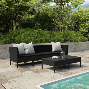 vidaXL 6 Piece Patio Lounge Set with Cushions Poly Rattan Black-7