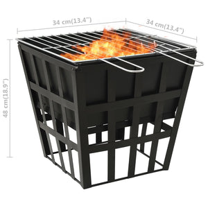vidaXL 2-in-1 Fire Pit and BBQ 13.4"x13.4"x18.9" Steel-5