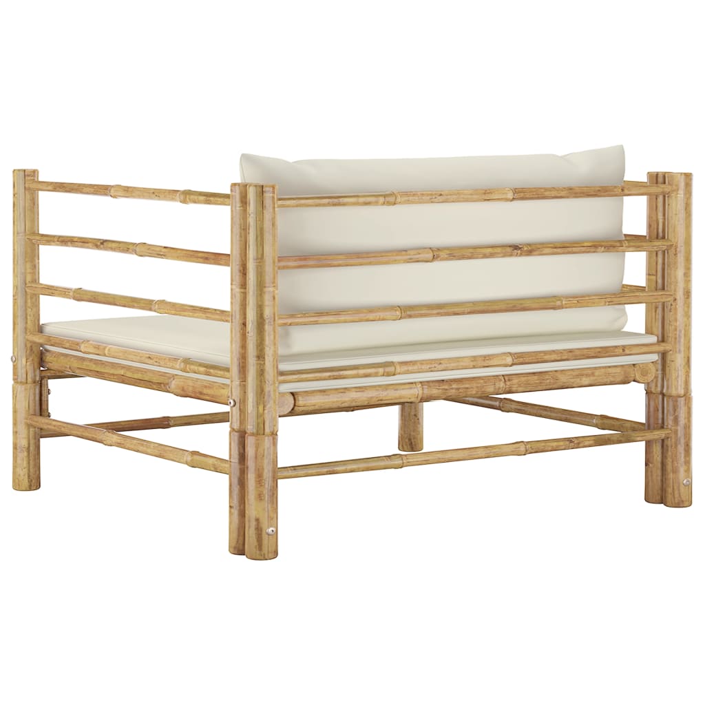 vidaXL Patio Sofa with Cream White Cushions Bamboo-3