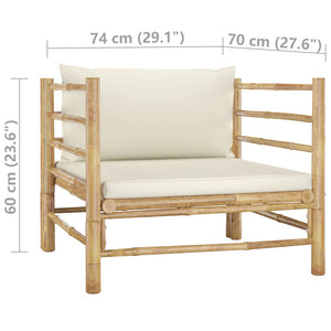 vidaXL Patio Sofa with Cream White Cushions Bamboo-5