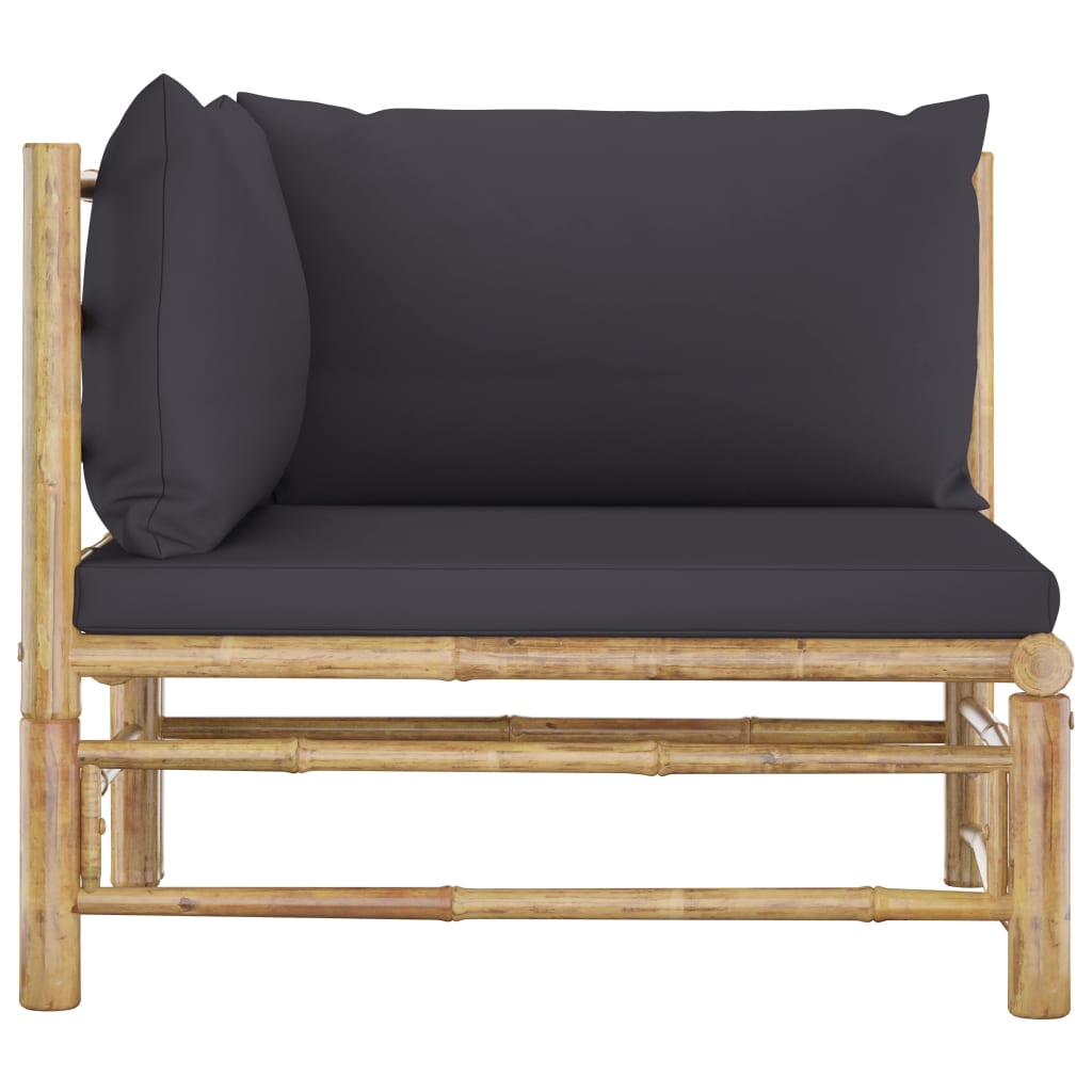 vidaXL Patio Corner Sofa with Dark Gray Cushions Bamboo-1