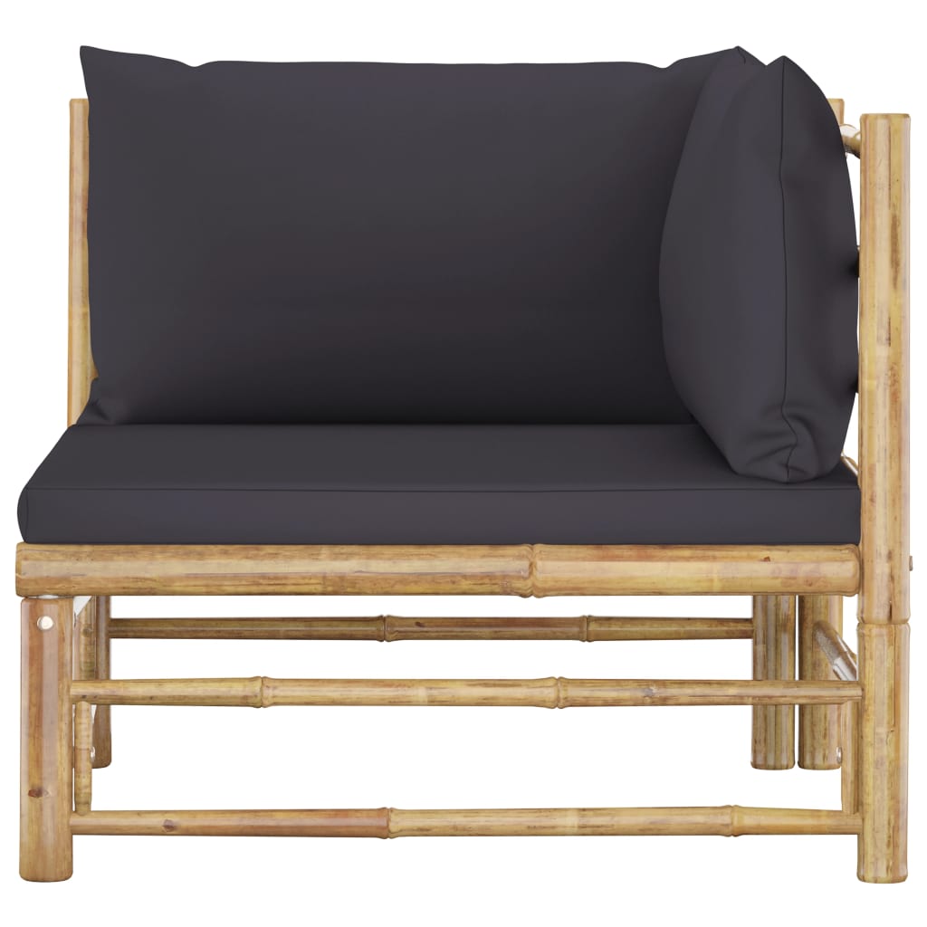 vidaXL Patio Corner Sofa with Dark Gray Cushions Bamboo-3