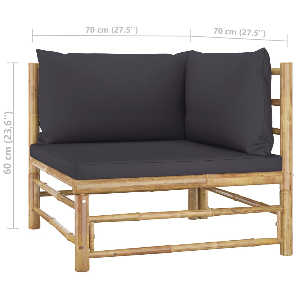 vidaXL Patio Corner Sofa with Dark Gray Cushions Bamboo-5