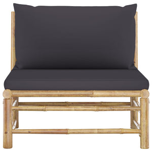 vidaXL Patio Middle Sofa with Dark Gray Cushions Bamboo-1