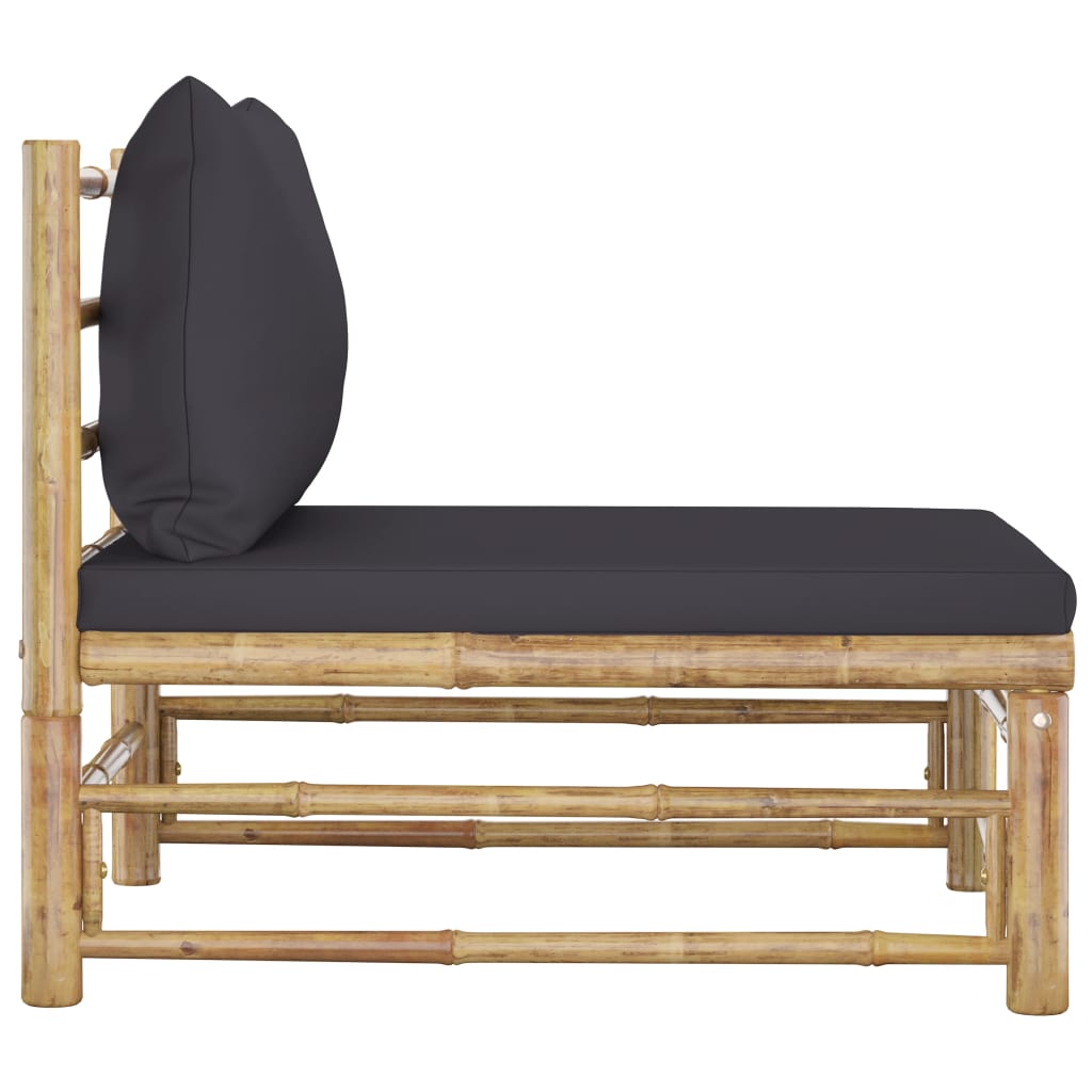 vidaXL Patio Middle Sofa with Dark Gray Cushions Bamboo-2