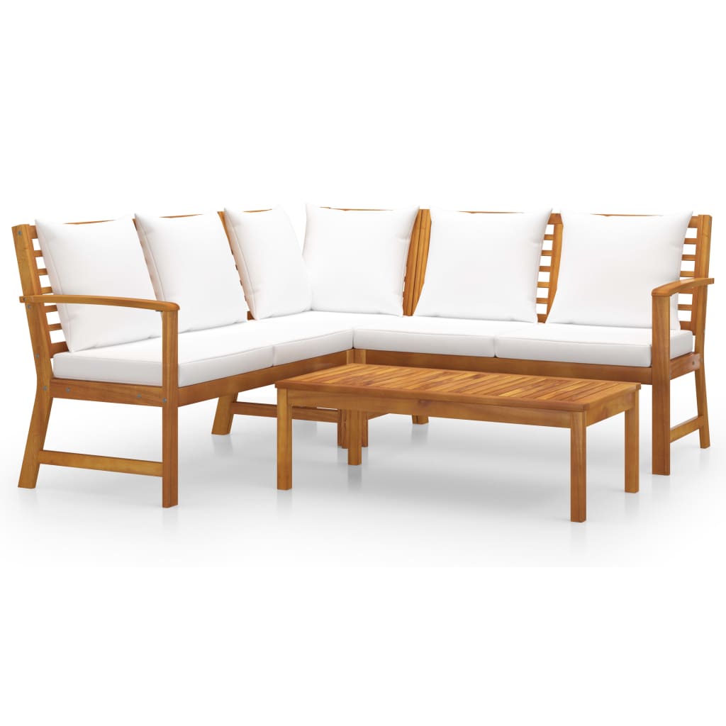 vidaXL 4 Piece Patio Lounge Set with Cushion Cream Solid Acacia Wood-0