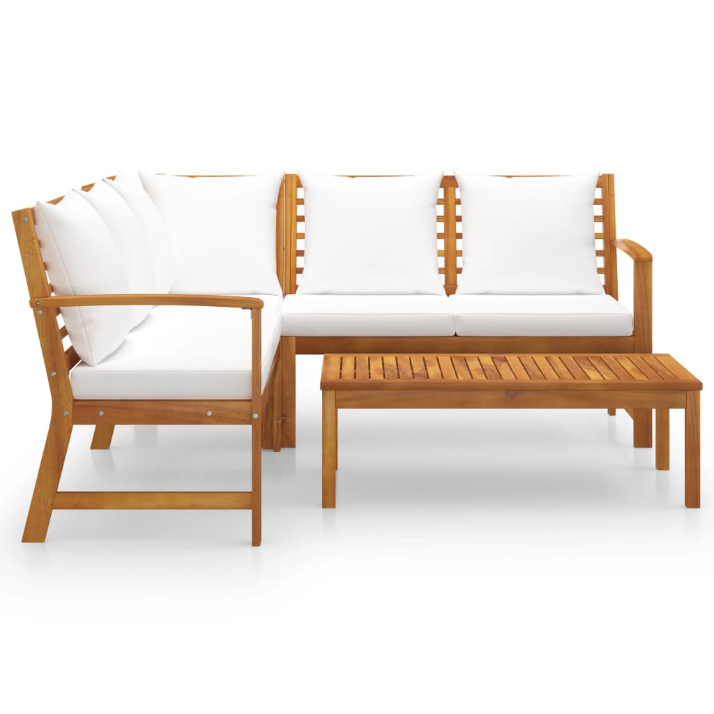 vidaXL 4 Piece Patio Lounge Set with Cushion Cream Solid Acacia Wood-2