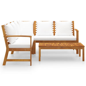 vidaXL 4 Piece Patio Lounge Set with Cushion Cream Solid Acacia Wood-2