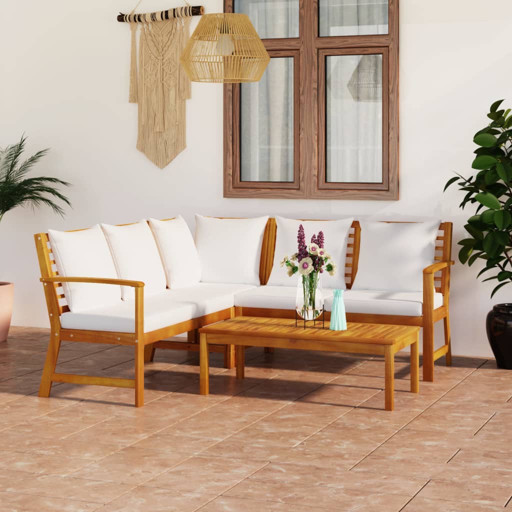 vidaXL 4 Piece Patio Lounge Set with Cushion Cream Solid Acacia Wood-1