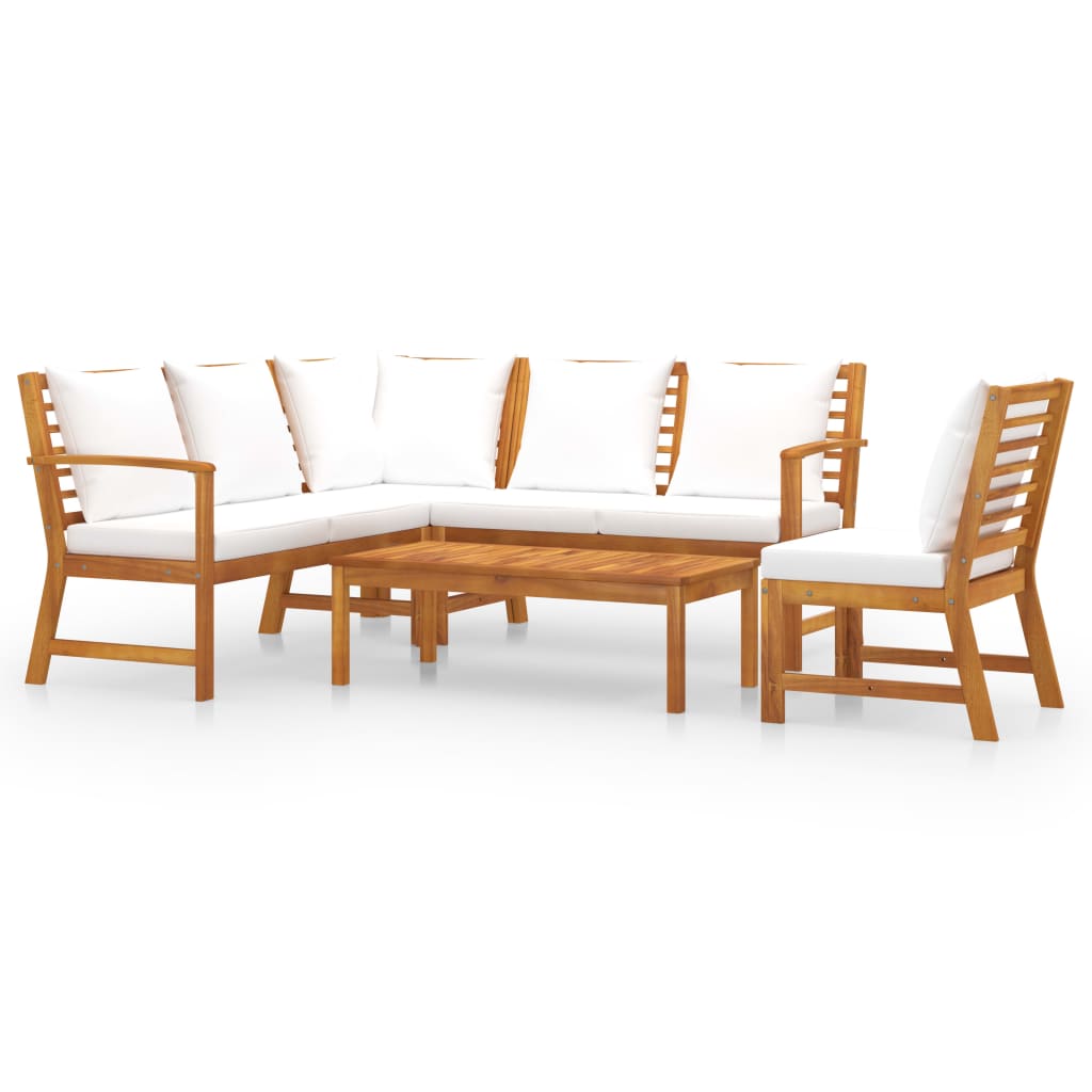 vidaXL 5 Piece Patio Lounge Set with Cushion Cream Solid Acacia Wood-0