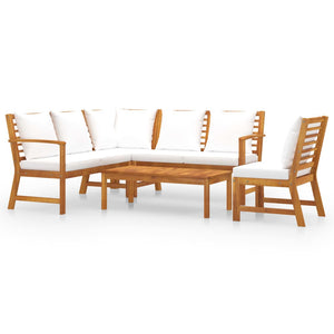 vidaXL 5 Piece Patio Lounge Set with Cushion Cream Solid Acacia Wood-0