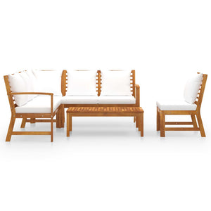 vidaXL 5 Piece Patio Lounge Set with Cushion Cream Solid Acacia Wood-1