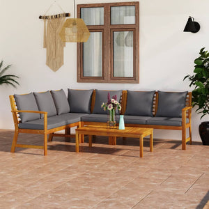 vidaXL 5 Piece Patio Lounge Set with Cushion Solid Acacia Wood-10