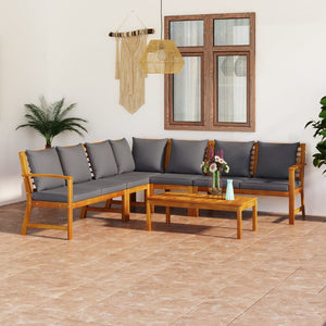 vidaXL 6 Piece Patio Lounge Set with Cushion Solid Acacia Wood-10