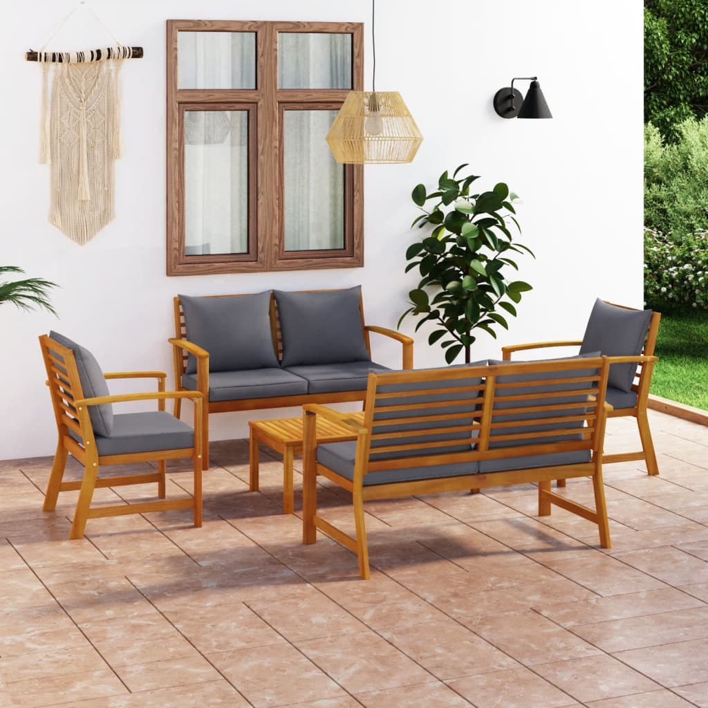 vidaXL 5 Piece Garden Lounge Set with Cushion Solid Acacia Wood-0