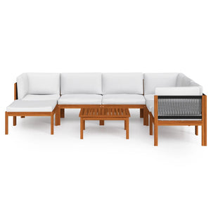 vidaXL 8 Piece Patio Lounge Set with Cushions Cream Solid Acacia Wood-2