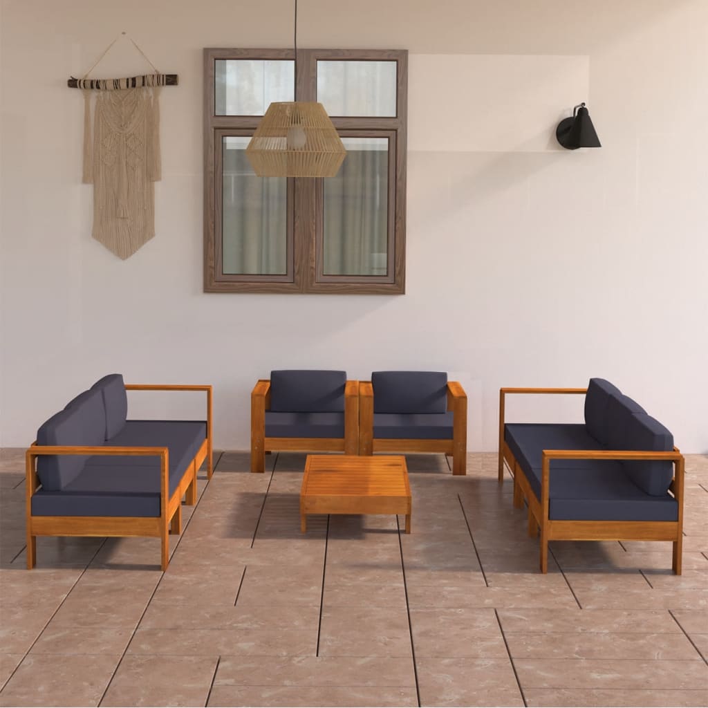 vidaXL 8 Piece Patio Lounge Set with Dark Gray Cushions Acacia Wood-1