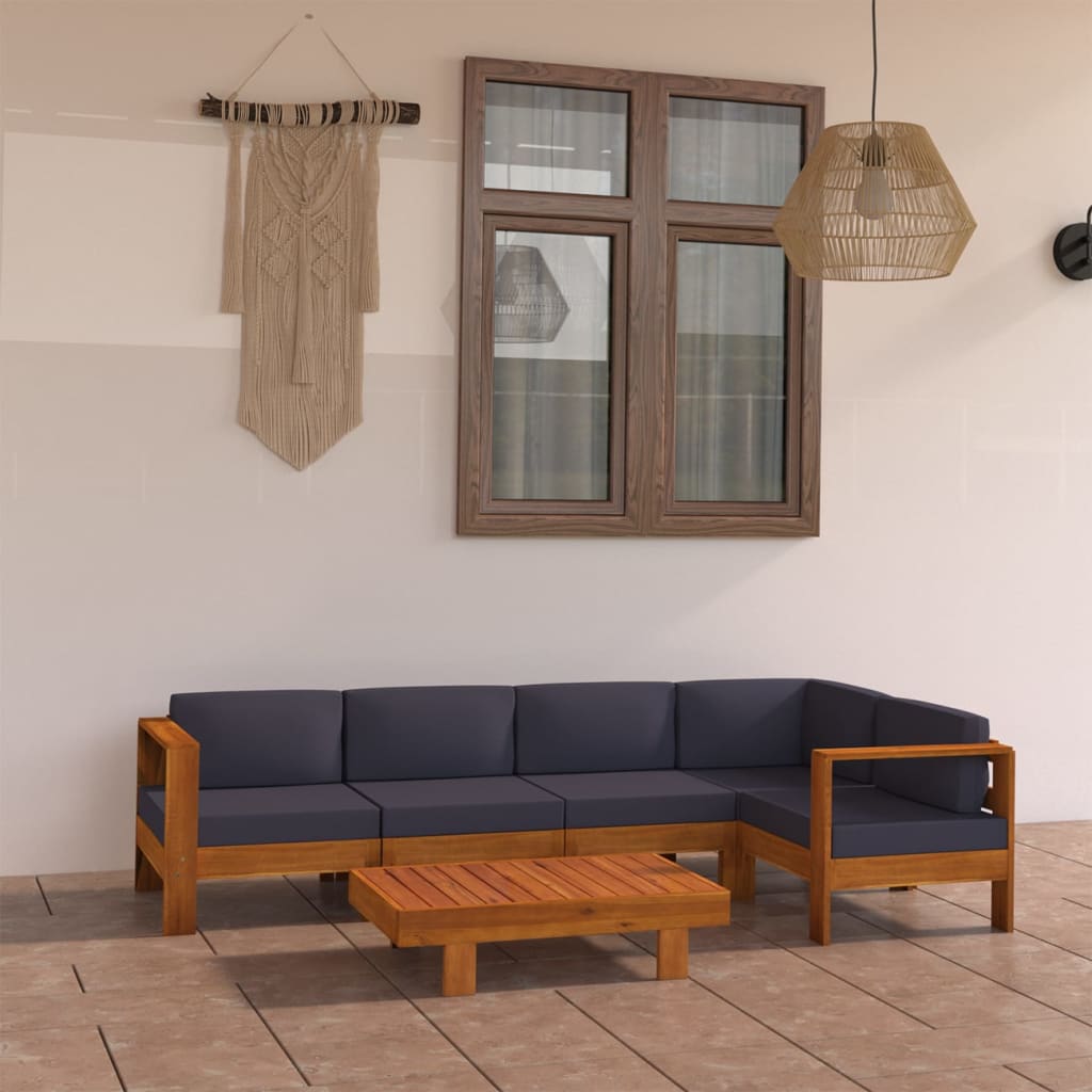vidaXL 6 Piece Patio Lounge Set with Dark Gray Cushions Acacia Wood-3
