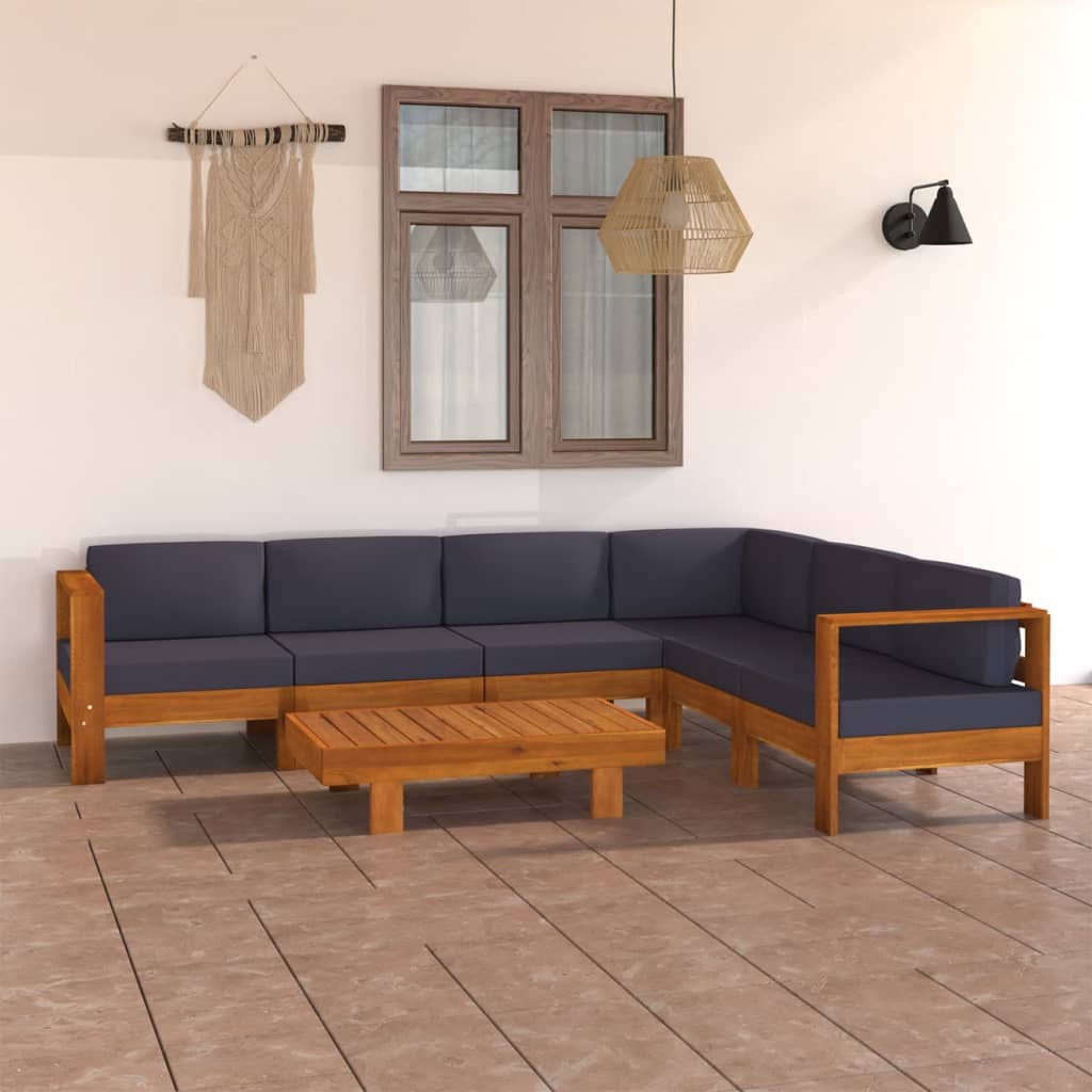 vidaXL 7 Piece Patio Lounge Set with Dark Gray Cushions Acacia Wood-2