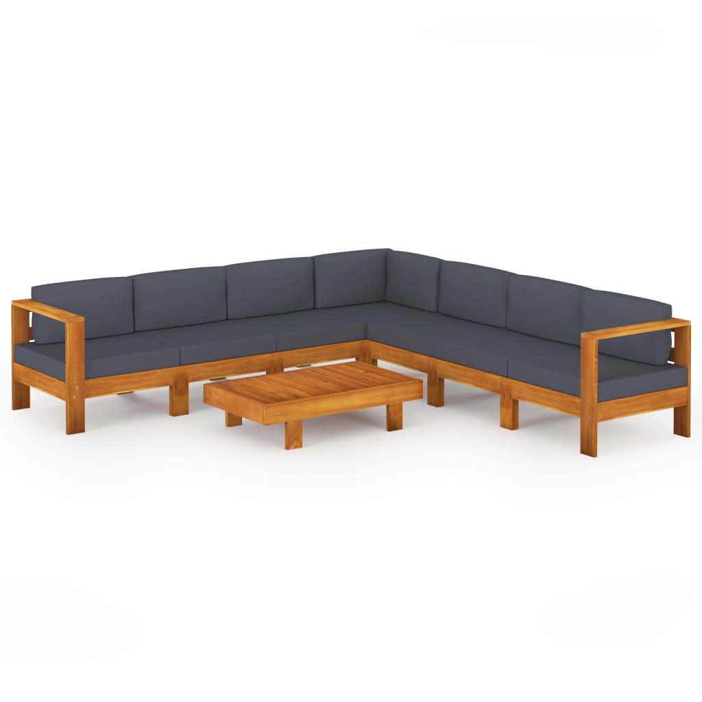 vidaXL 8 Piece Patio Lounge Set with Dark Gray Cushions Acacia Wood-1