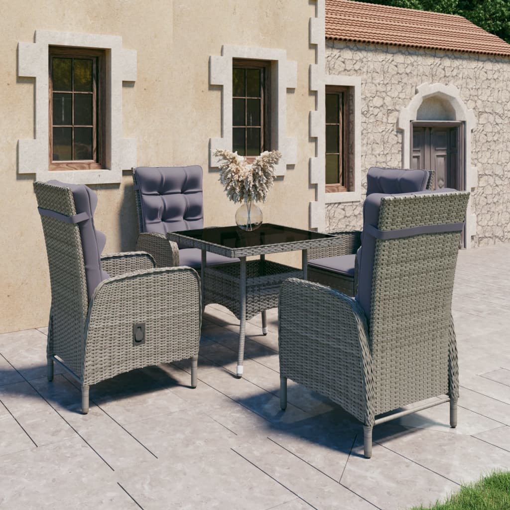 vidaXL Solid Acacia Wood Patio Dining Set 3/5/9 Piece Gray/Gray and Brown-22