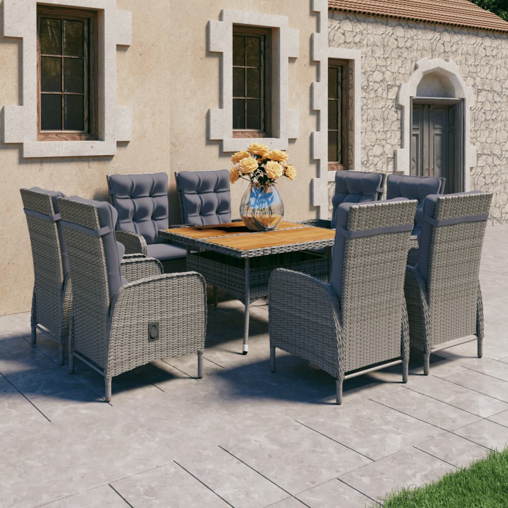 vidaXL Solid Acacia Wood Patio Dining Set 3/5/9 Piece Gray/Gray and Brown-62