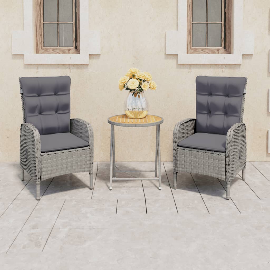 vidaXL Solid Acacia Wood Patio Bistro Set 3 Piece Seat Gray/Gray and Brown-14