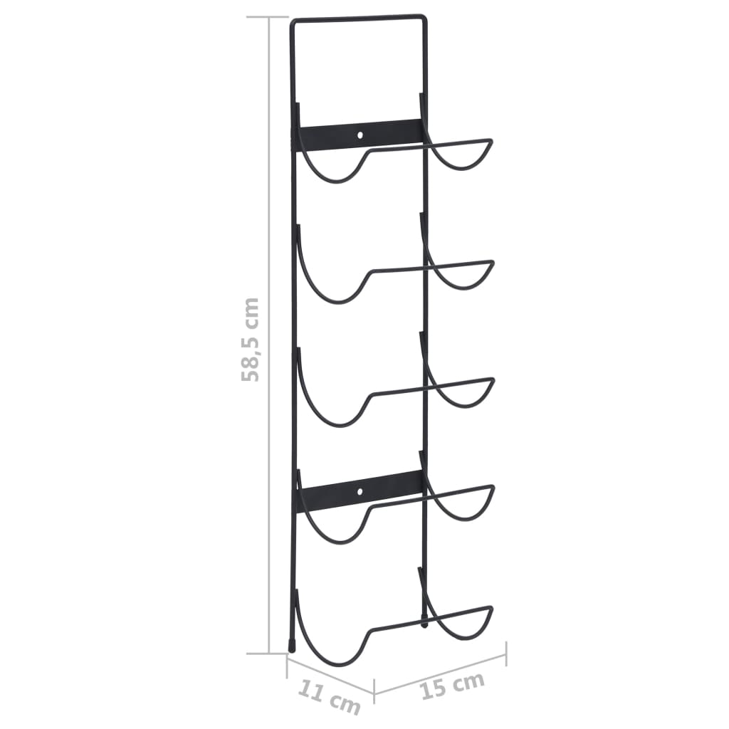 vidaXL Wall Mounted Wine Rack for 5 Bottles Black Iron-5