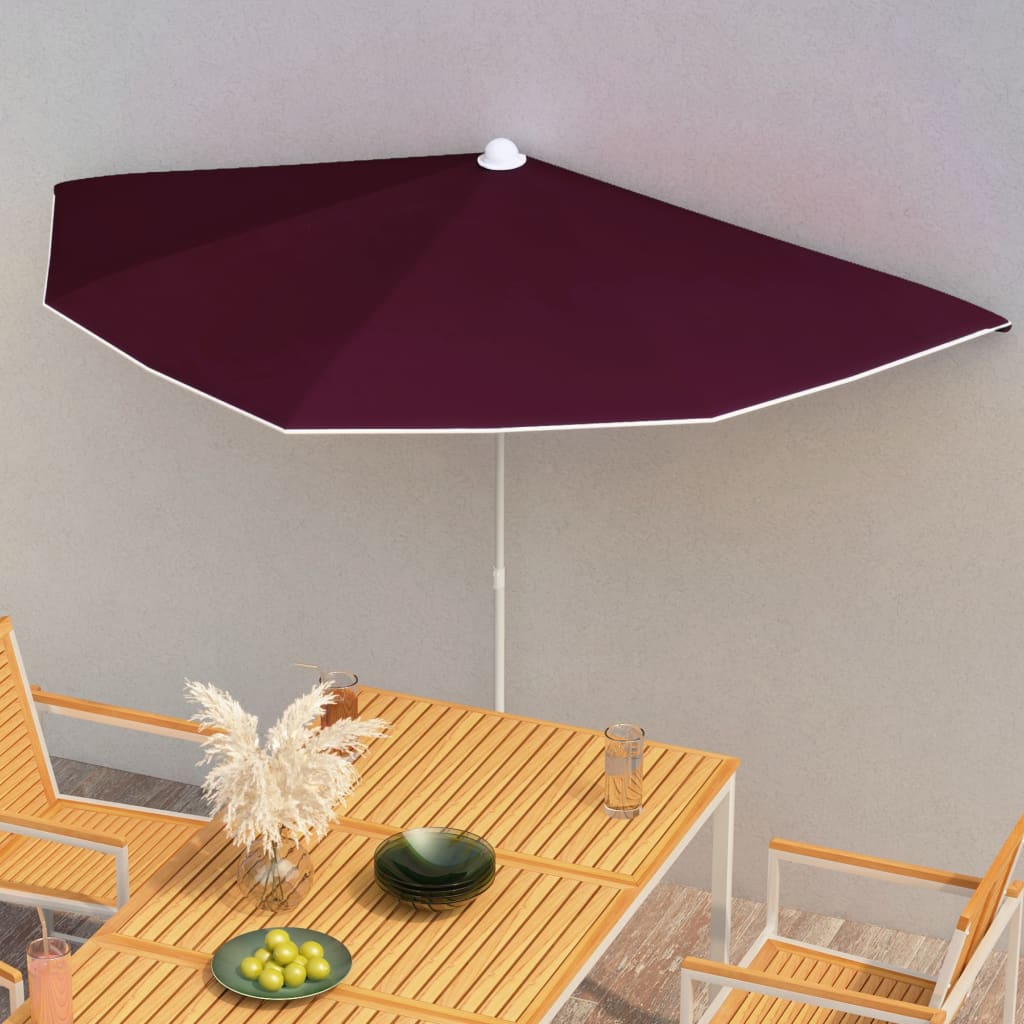 vidaXL Garden Half Parasol with Pole Outdoor Umbrella Sunshade Multi Colors-21