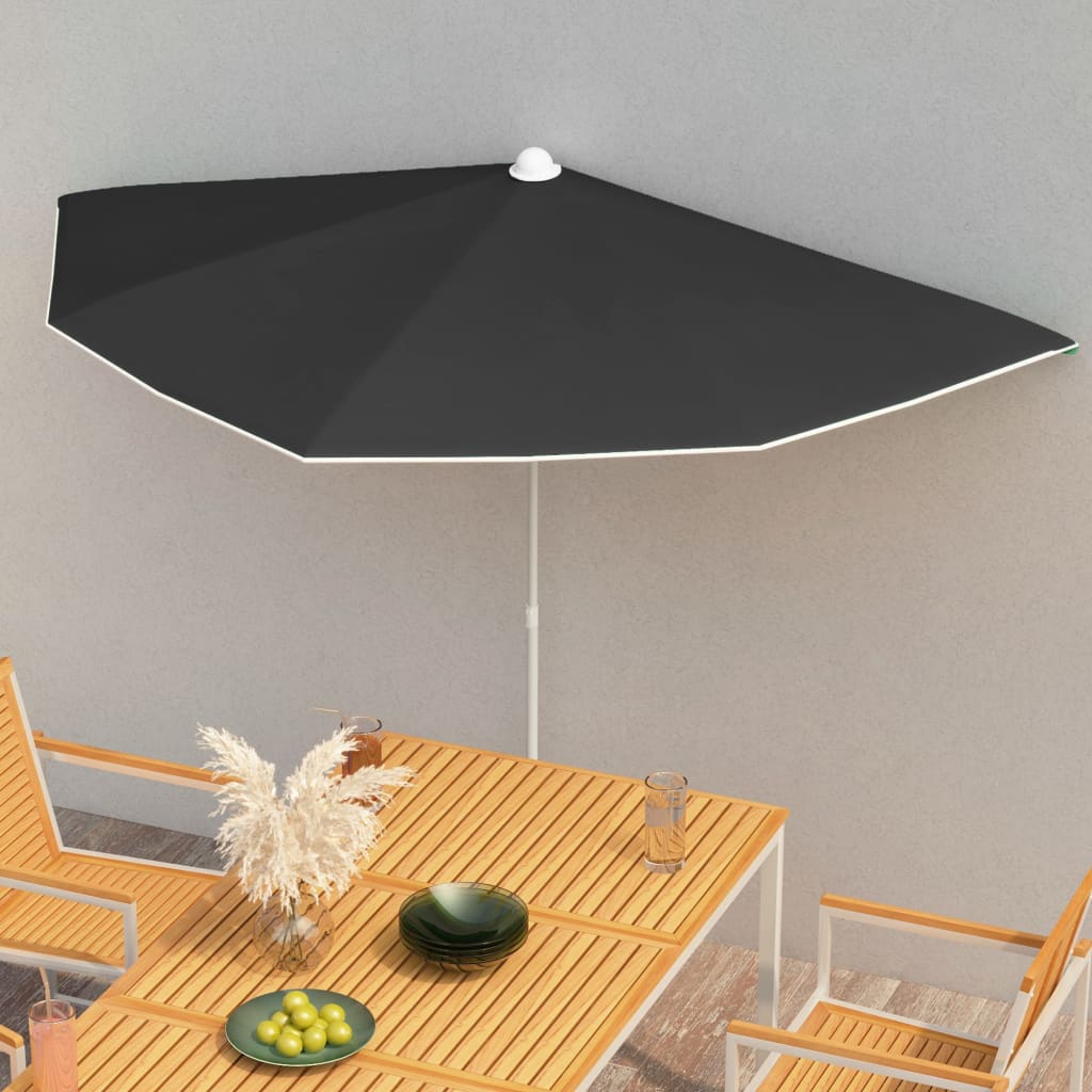 vidaXL Garden Half Parasol with Pole Outdoor Umbrella Sunshade Multi Colors-7