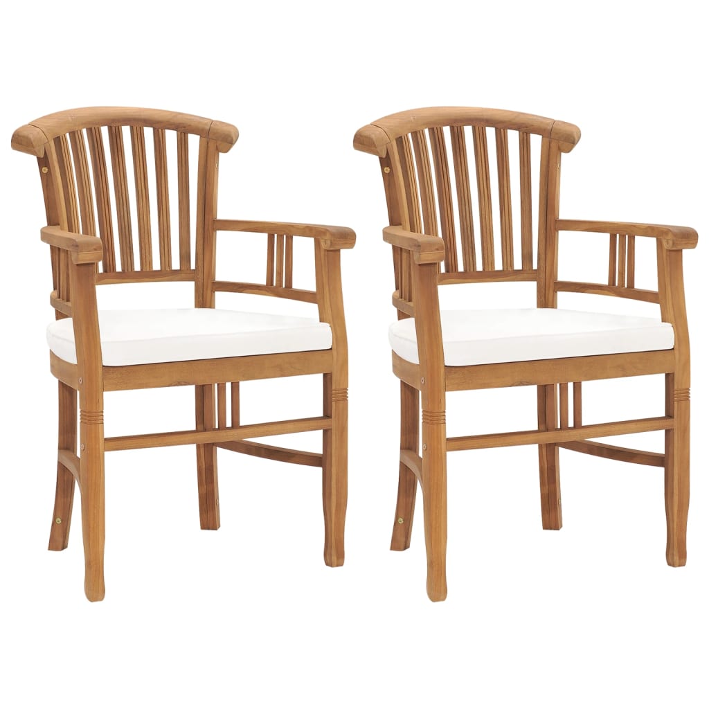 vidaXL Patio Chairs 2 Pcs Outdoor Dining Chair with Cushions Solid Wood Teak-1