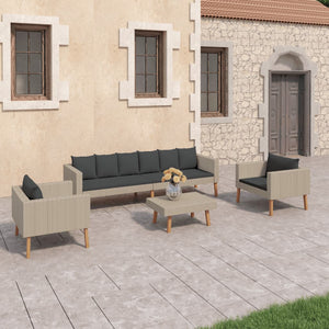 vidaXL 4 Piece Patio Lounge Set with Cushions Poly Rattan Beige-10