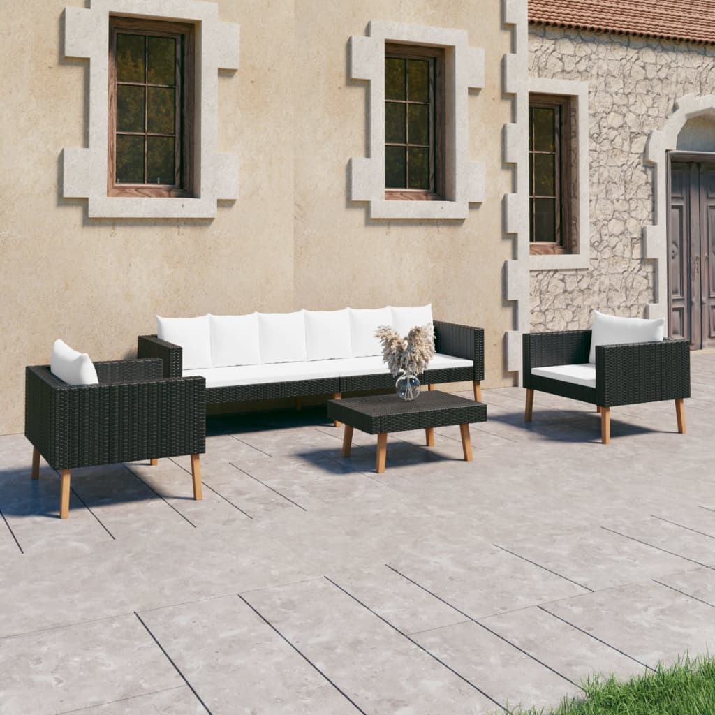 vidaXL 4 Piece Patio Lounge Set with Cushions Poly Rattan Black-10