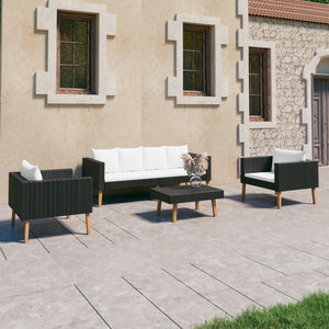 vidaXL 4 Piece Patio Lounge Set with Cushions Poly Rattan Black-10