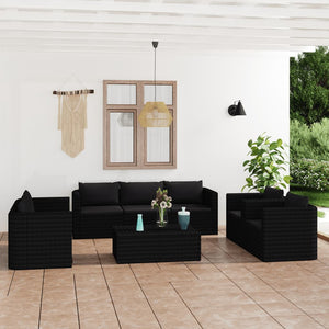 vidaXL 9 Piece Patio Lounge Set with Cushions Poly Rattan Black-3