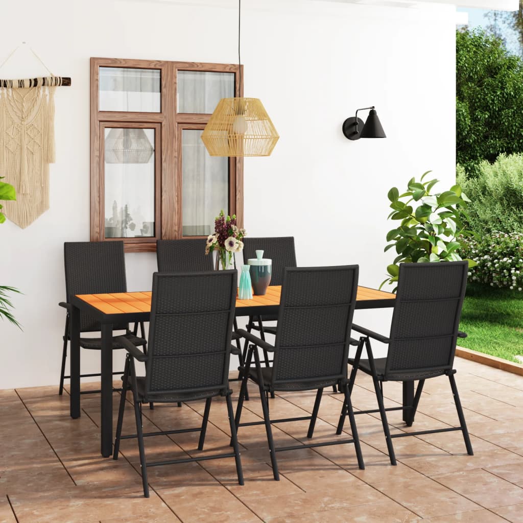 vidaXL 7 Piece Patio Dining Set Black and Brown-1